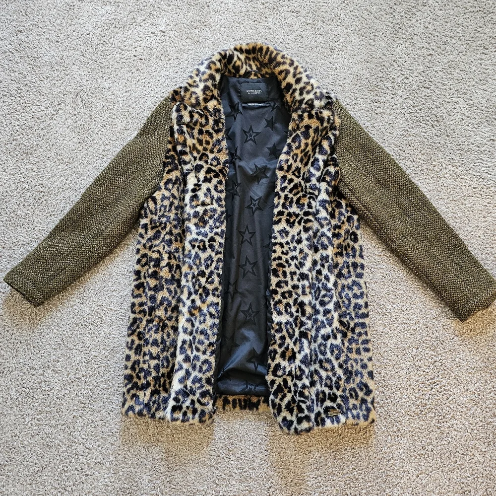 Scotch & Soda Contrast Faux Leopard Coat Size XS